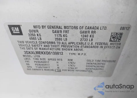 2013 GMC Terrain Sle-1 из США, поврежденный, VIN 2GKALMEKXD6139812